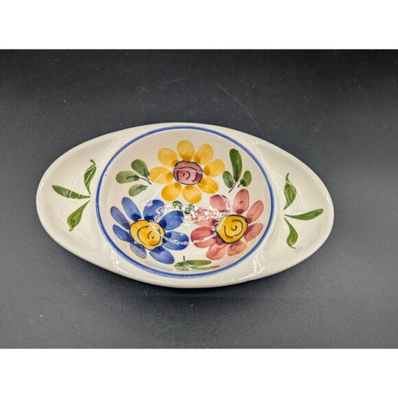 Hand Painted Amfora Portugal Ceramic Floral Pattern Oval Olive Dish - Picture 7 of 10